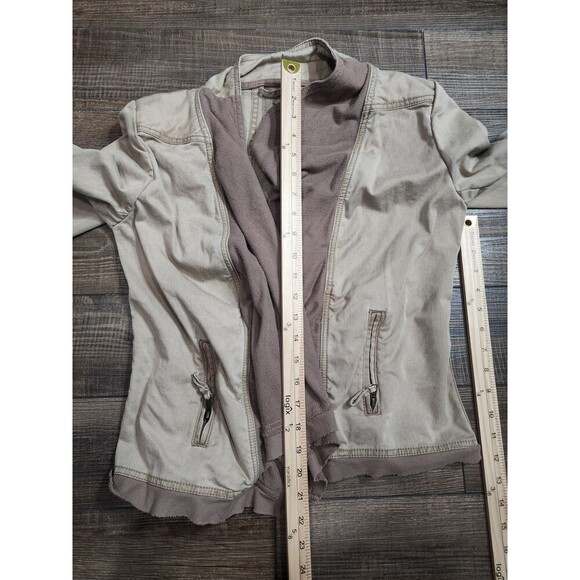 BKE Buckle Denim Jacket Small Womens Khaki Knit Waterfall Trim Open Front - Picture 6 of 6